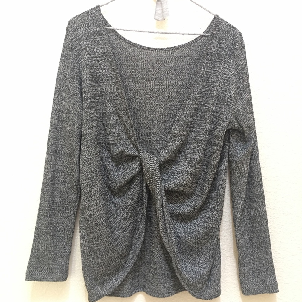 Gray twisted front sweater